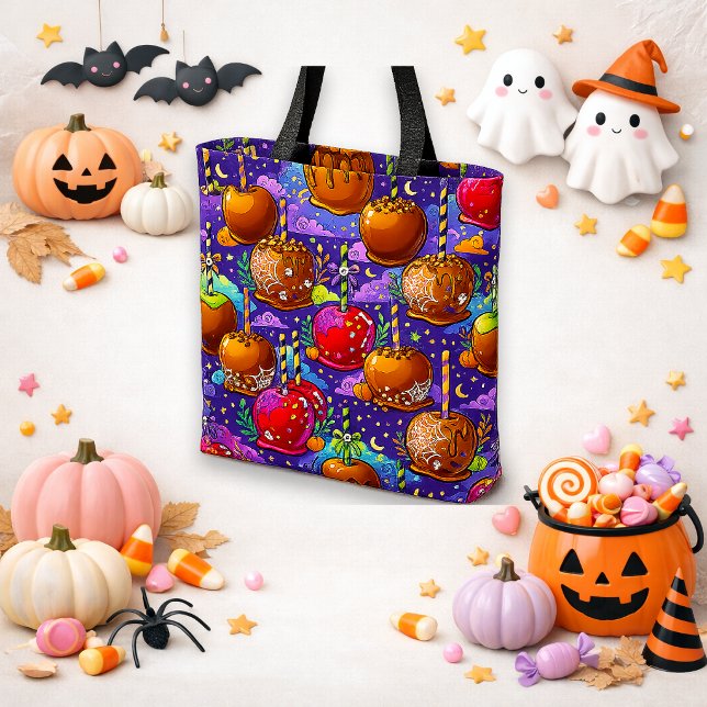 Bolsa Tote Maçã de Halloween Roxa Doce Truque‑ou‑Tratamento (Criador carregado)
