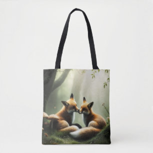 Bolsa Tote Maçã de Raposa Vermelha na Floresta Mistura