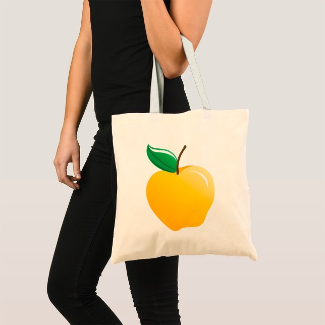 Bolsa Tote Maçã Dourada Fruta Amarela Brilhante (Criador carregado)