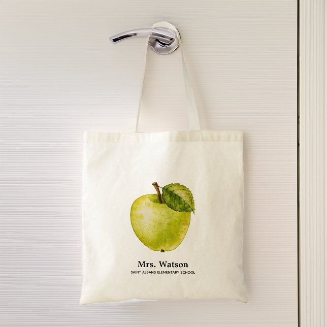 Bolsa Tote Maçã Verde Personalizada Professor Escola (Green Apple Personalized Teacher School Tote Bag)