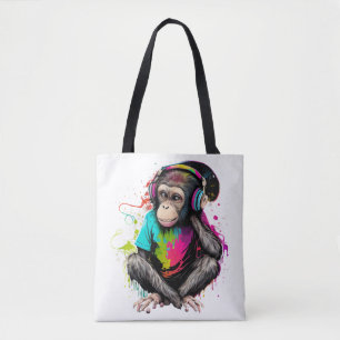 Bolsa Tote Macaco Bonito Ouvindo Música, Macaco Com Música Ob