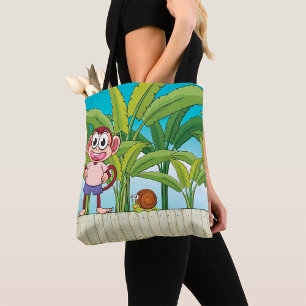 Bolsa Tote Macaco e Caracol em Cena de Selva Tropical