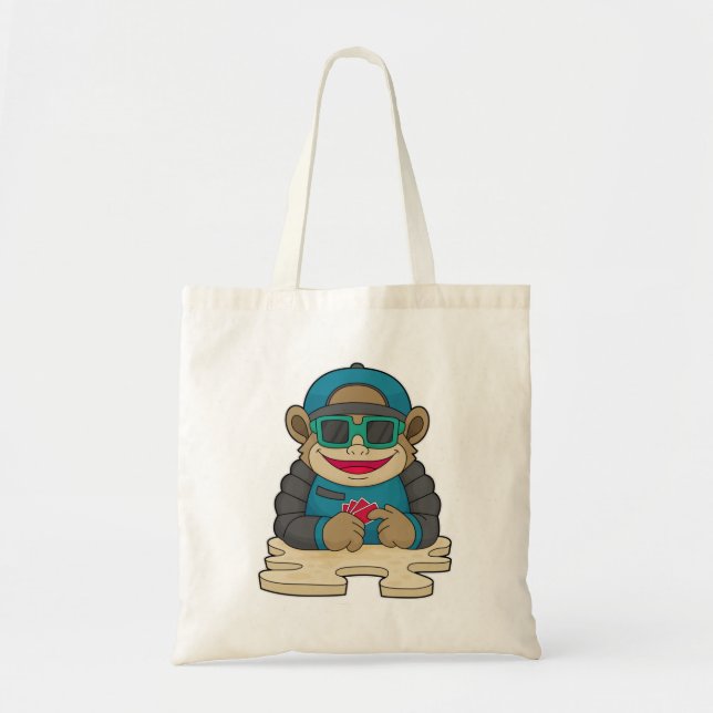 Bolsa Tote Macaco no Poker com cartões de pôquer e óculos esc (Frente)