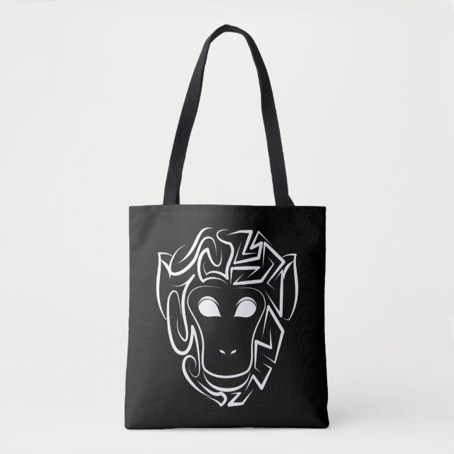 Bolsa Tote Macaco preto e branco tribal (Frente)