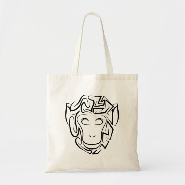 Bolsa Tote Macaco preto e branco tribal (Frente)