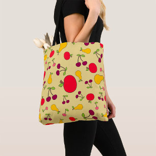 Bolsa Tote Maçãs de Fruta Coloridas, Cerejas e Peras