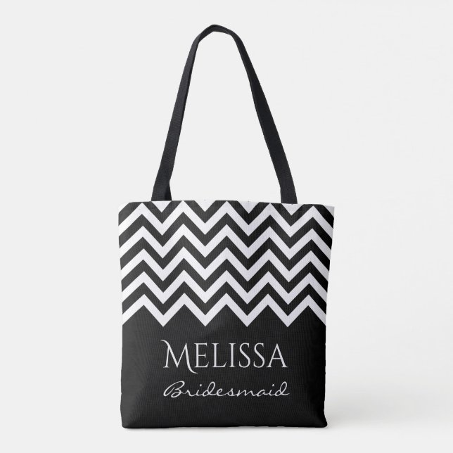 Bolsa Tote Maçãs de pontas de zague em ziguezague, preto e br (Verso)