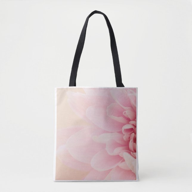 Bolsa Tote Macro Flor de Dália Rosa Suave Fotografia  (Frente)
