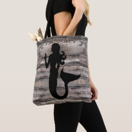 Bolsa Tote madeira rústica com silhueta de sereia |
