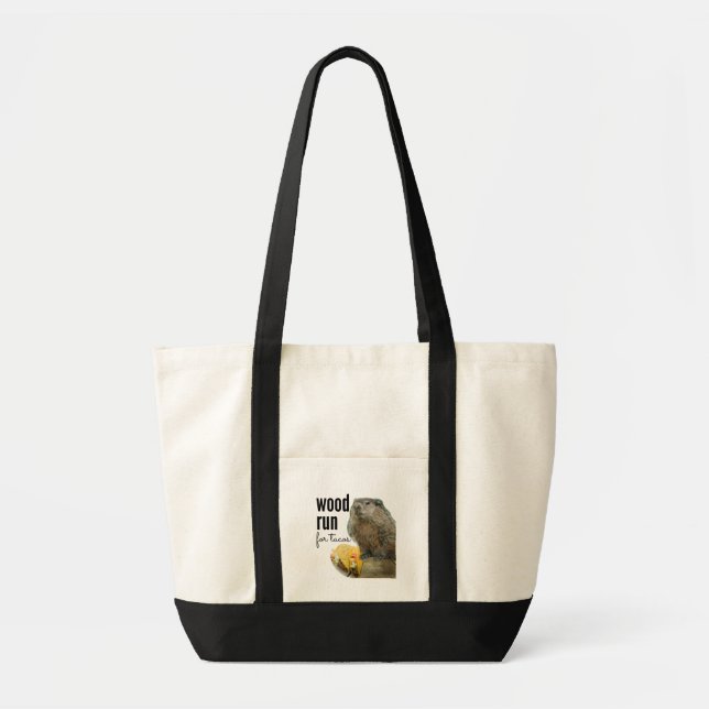 Bolsa Tote Madeira (Will) Corre para Tacos (com Woodchuck) (Frente)