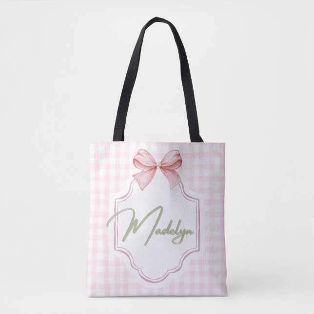 Bolsa Tote Madeline Baby Nursery BowGingham Personalizado (Frente)