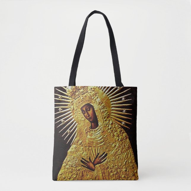 Bolsa Tote Madonna Preta no Dourado Saco de Tecido de Arte Fi (Frente)
