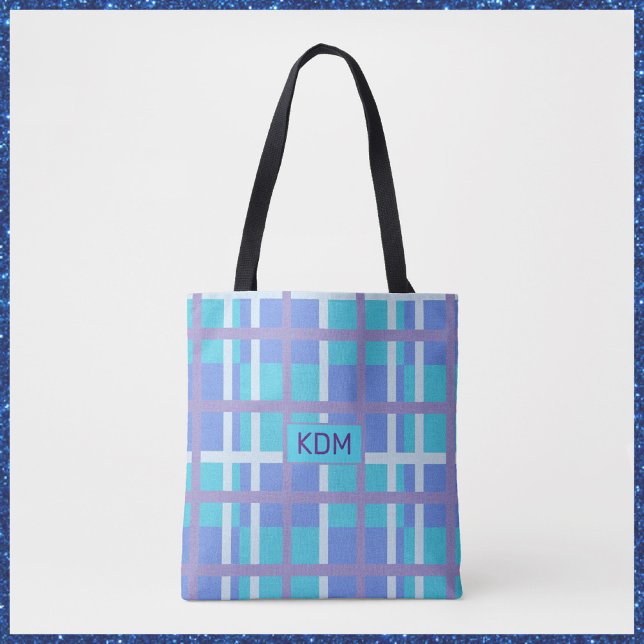 Bolsa Tote Madras Modernas Roxo e Azul (Criador carregado)