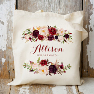 Bolsa Tote Madrasta marsala floral Dama de honra Personalizad