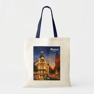 Bolsa Tote Madrid Espanha Gran Via Noite Paisagem Urbana Aqua