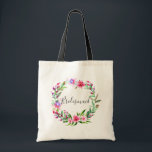 Bolsa Tote Madrinha. Casamento floral tropical de aquarela<br><div class="desc">Saco de tota de casamentos florais tropicais,  cor de água rosa,  "Bridesmaid". Entre em contato comigo se precisar de itens adicionais.</div>