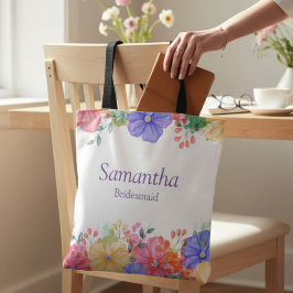 Bolsa Tote Madrinha com Monograma Floral Roxo
