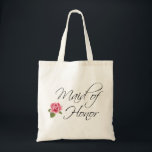 Bolsa Tote Madrinha de casamento<br><div class="desc">Um design de caligrafia fluente para a Madrinha de casamento e embelezado com uma rosa-rosa. Este artigo é uma escolha excelente como um favor de casamento para a festa noiva durante eventos e atividades em torno do casamento.</div>