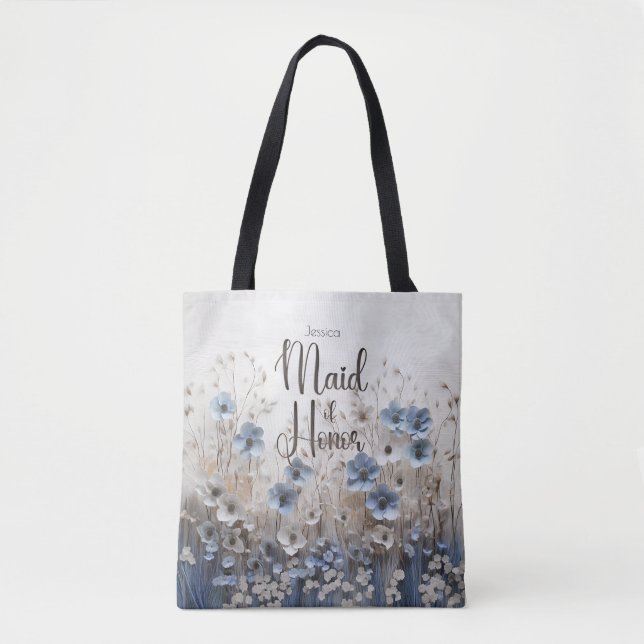Bolsa Tote Madrinha de casamento bonito do Jardim Azul/Flor B (Frente)