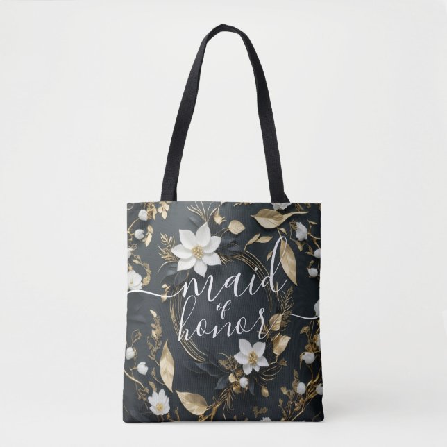 Bolsa Tote Madrinha de casamento de Casamento Floral Dourado  (Frente)