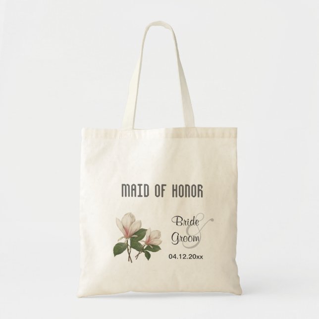 Bolsa Tote Madrinha de casamento de flores de magnólia botâni (Frente)