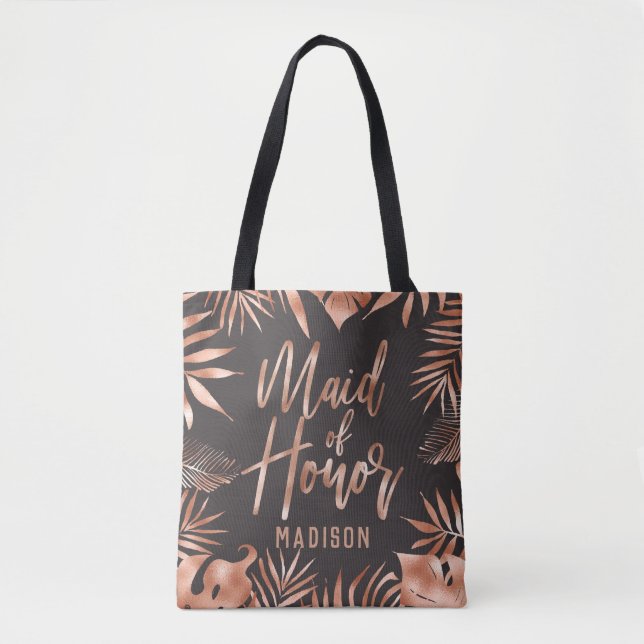 Bolsa Tote Madrinha de casamento Dourada e Cinza de folhas tr (Frente)