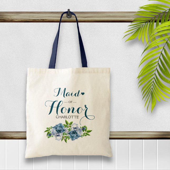Bolsa Tote Madrinha de casamento Floral Azul marinho (Criador carregado)