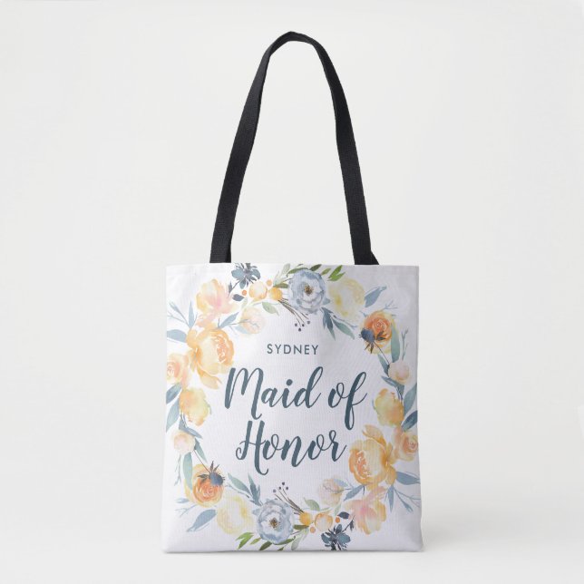 Bolsa Tote Madrinha de casamento Floral Monograma (Frente)