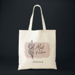Bolsa Tote Madrinha de casamento fluorescente de cor d'água m<br><div class="desc">Ilustração de aquarela moderna com pincelada e flores simples combinadas com elegante script de "madrinha de casamento" manuscrito para presente perfeito para o casamento. O monograma está na fonte sans serif e é facilmente personalizado.</div>