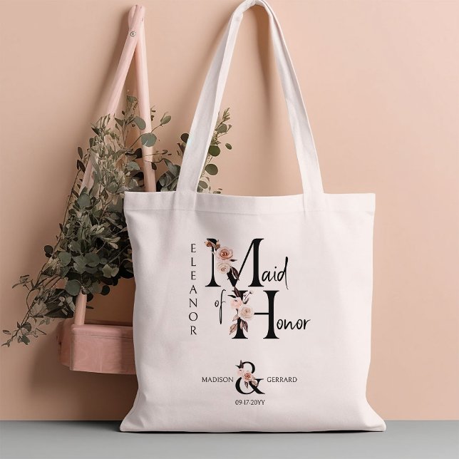 Bolsa Tote Madrinha de casamento - Letra Flor Boho - Casament (Bridal party gift to personalize for your Maid of Honor)