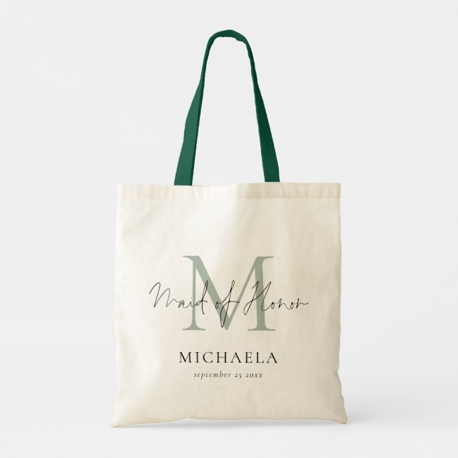 Bolsa Tote Madrinha de casamento Monograma Nome Inicial Sage (Verso)