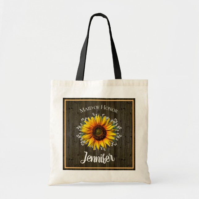 Bolsa Tote Madrinha de casamento Rústica de Girassol (Frente)
