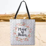 Bolsa Tote Madrinha de casamento Tipografia Coral Rosa Rosa,<br><div class="desc">Madrinha de casamento Tipografia Coral Cor-de-Água Cor Rosa Rosa de Ferro Preto e Coração Branco Padrão</div>