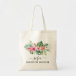 Bolsa Tote Madrinha de casamento tropical<br><div class="desc">Consiga os sacos de tote para a festa de casamento. Todos vão adorar. Esse saco de tote fofo tem flores tropicais e pode ser personalizado com o nome e o trabalho da pessoa.</div>