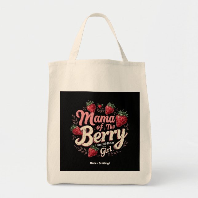 Bolsa Tote Mãe Berry Primeiro Aniversário Família Strawberry  (Frente)