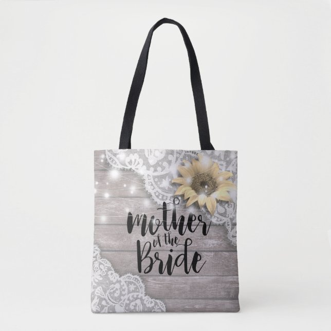 Bolsa Tote Mãe Casada da Madre Bride Lace Sunflower Wood (Frente)