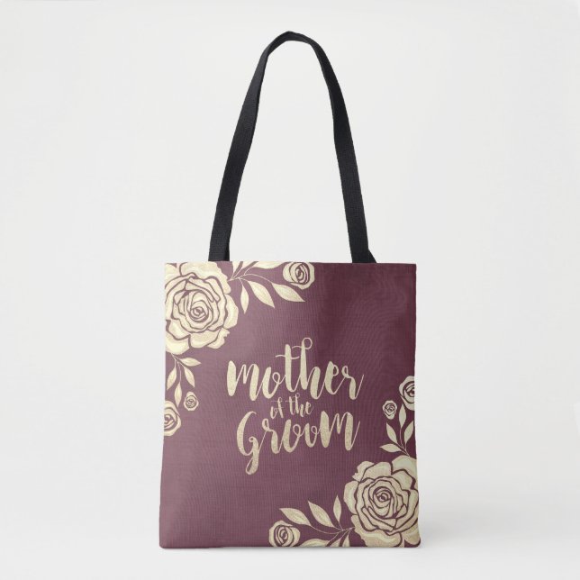 Bolsa Tote Mãe Casada dos Rosas do Ouro Groom Burgundy (Frente)