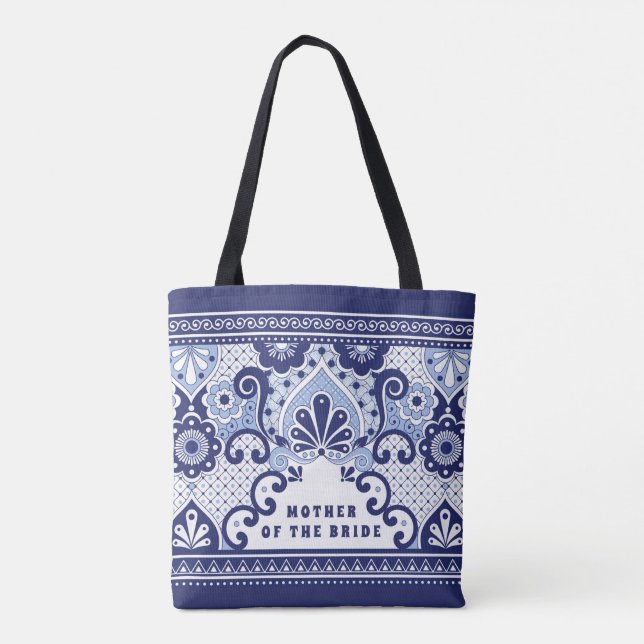 Bolsa Tote Mãe da Noiva Azul e Branco Azulejo Mexicano (Verso)