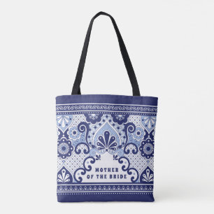 Bolsa Tote Mãe da Noiva Azulejo Mexicano Azul e Branco