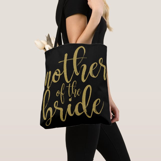 Bolsa Tote Mãe da Noiva Caligrafia Brilho Dourado (Close Up)