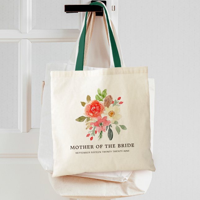 Bolsa Tote Mãe da Noiva Floral Primavera Rosa Vermelho Branco (Mother of the Bride Spring Floral Pink Red White Tote Bag)