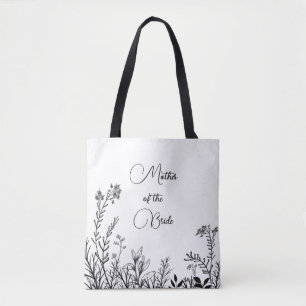 Bolsa Tote Mãe da Noiva Flores Silvestres Pretas e Brancas