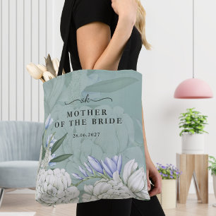 Bolsa Tote Mãe da Noiva Peônia   Verde-Sage e Branco