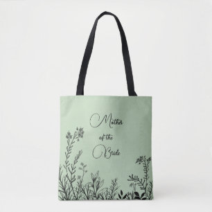 Bolsa Tote Mãe da Noiva Sage Wildflower Doodle