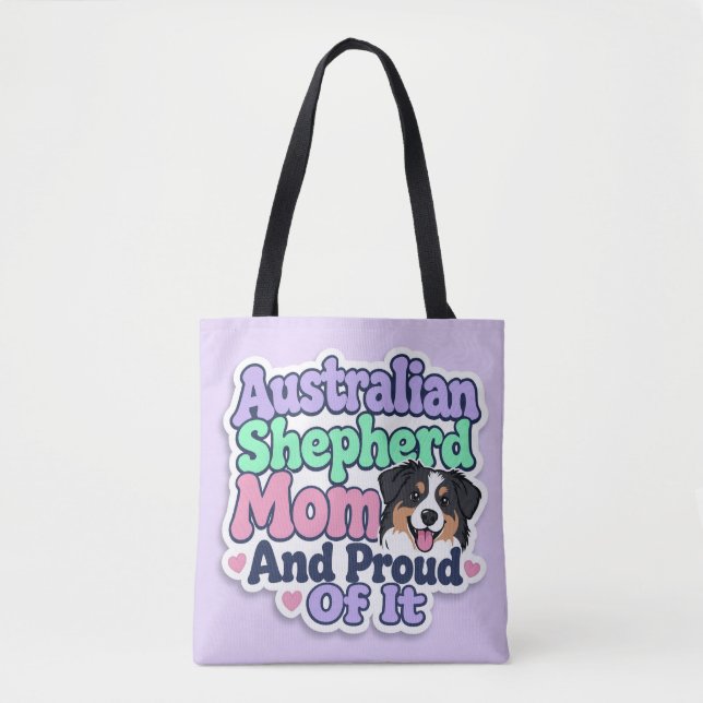 Bolsa Tote Mãe de Australian Shepherd e Orgulhosa Cachorro En (Frente)