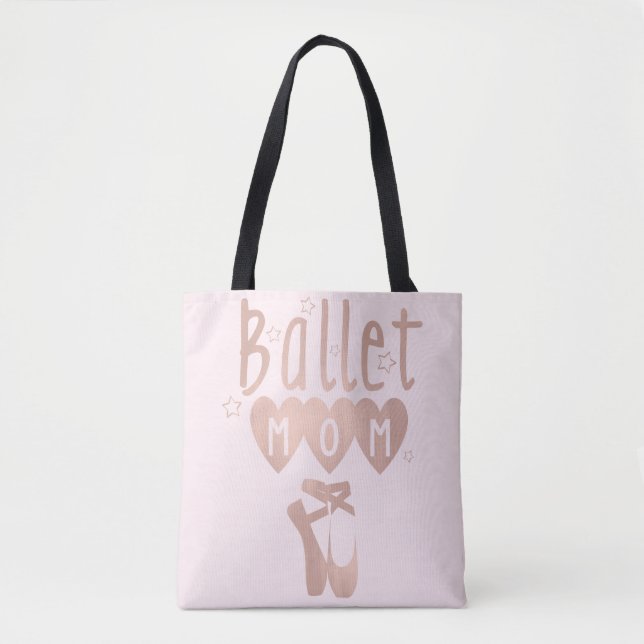 Bolsa Tote Mãe de Ballet Rosa Dourado Estrelas & Corações (Frente)