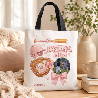 Bolsa Tote Mãe de Beisebol Foto Rosa Coquette Esportes