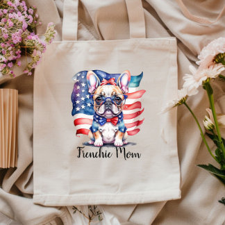 Bolsa Tote Mãe de Bulldog Francês Patriota Bandeira dos EUA