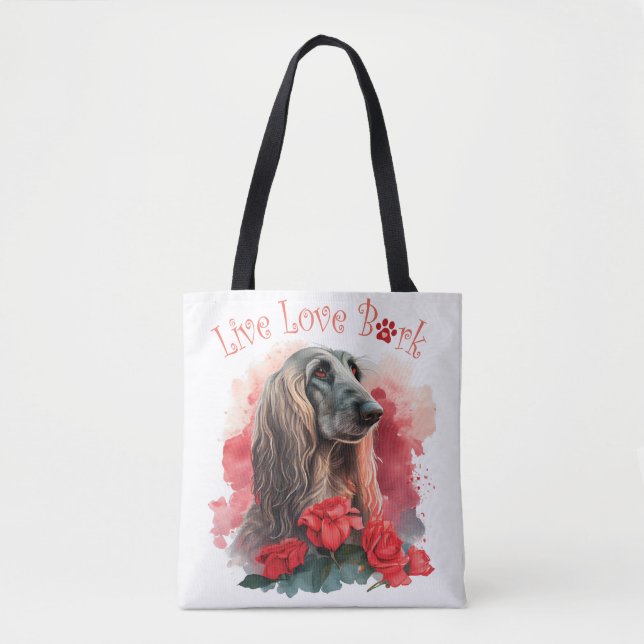 Bolsa Tote Mãe de Cachorro Afghan Hound Floral (Frente)