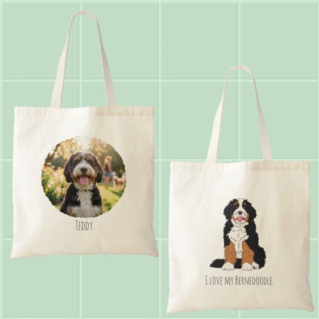 Bolsa Tote Mãe de Cachorro Bernedoodle Personalizada com Foto (Criador carregado)